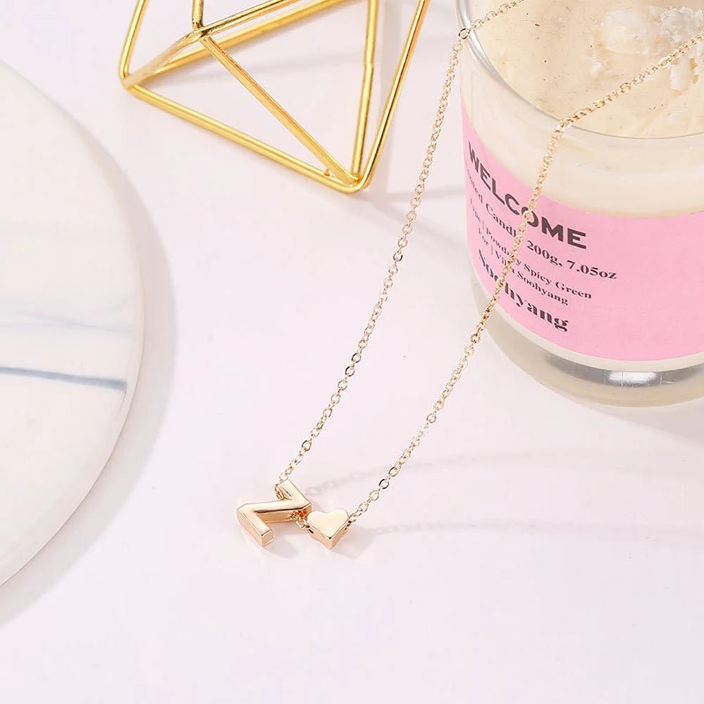 Gold Silver Tiny Heart Letter Name Dainty Necklace - LaVie Jewelery