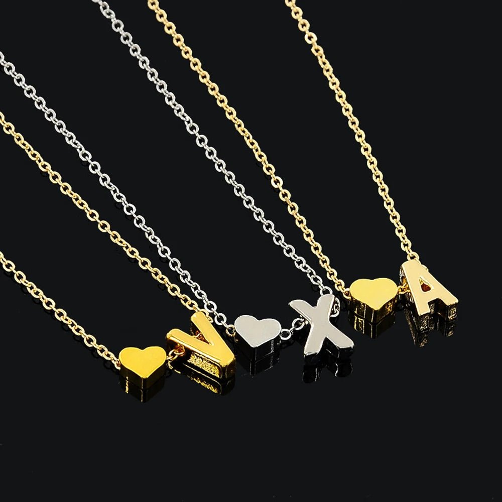 Gold Silver Tiny Heart Letter Name Dainty Necklace - LaVie Jewelery