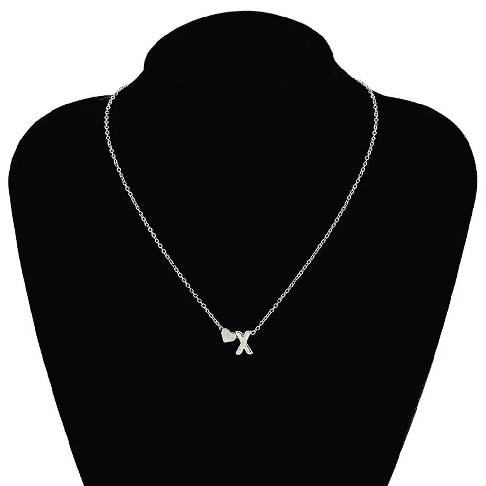 Gold Silver Tiny Heart Letter Name Dainty Necklace - LaVie Jewelery