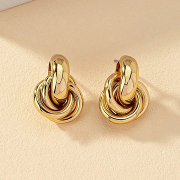 Gold Silver Retro Stud Fashion Round Double Ring Earrings - LaVie Jewelery