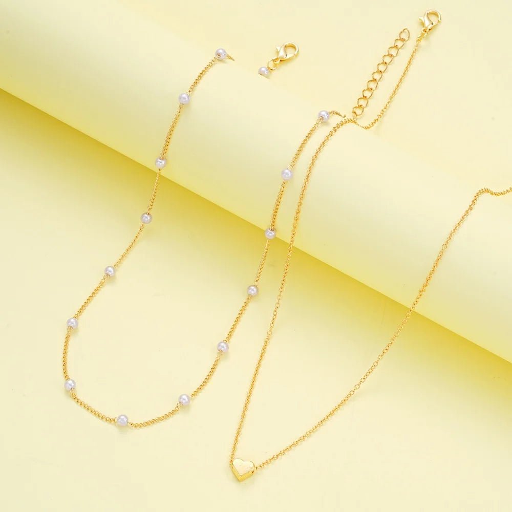 14K Gold Plated Heart Pearl Pendant Jewelery Sets - LaVie Jewelery