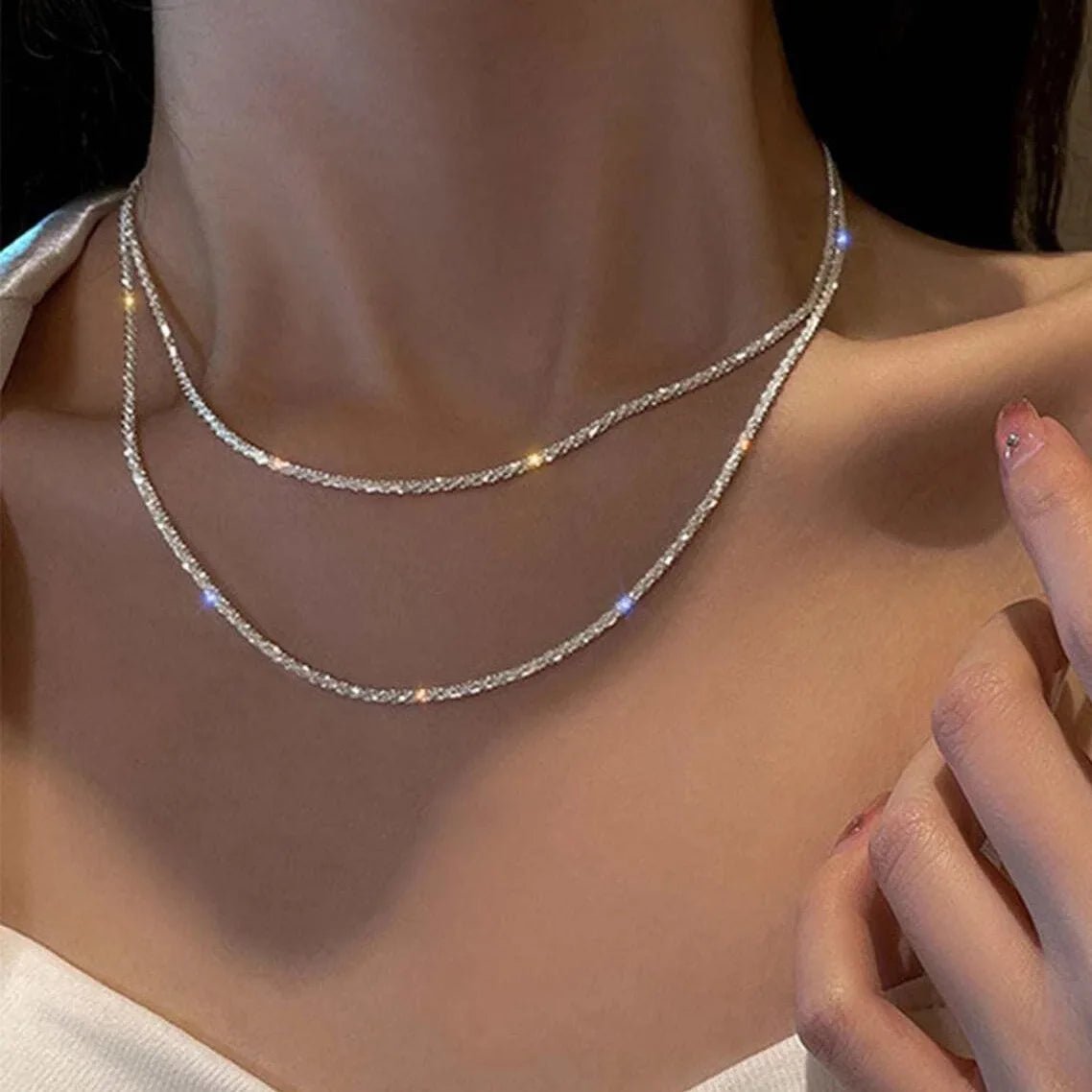 Silver Color Sparkling Clavicle Chain Choker Necklace - LaVie Jewelery