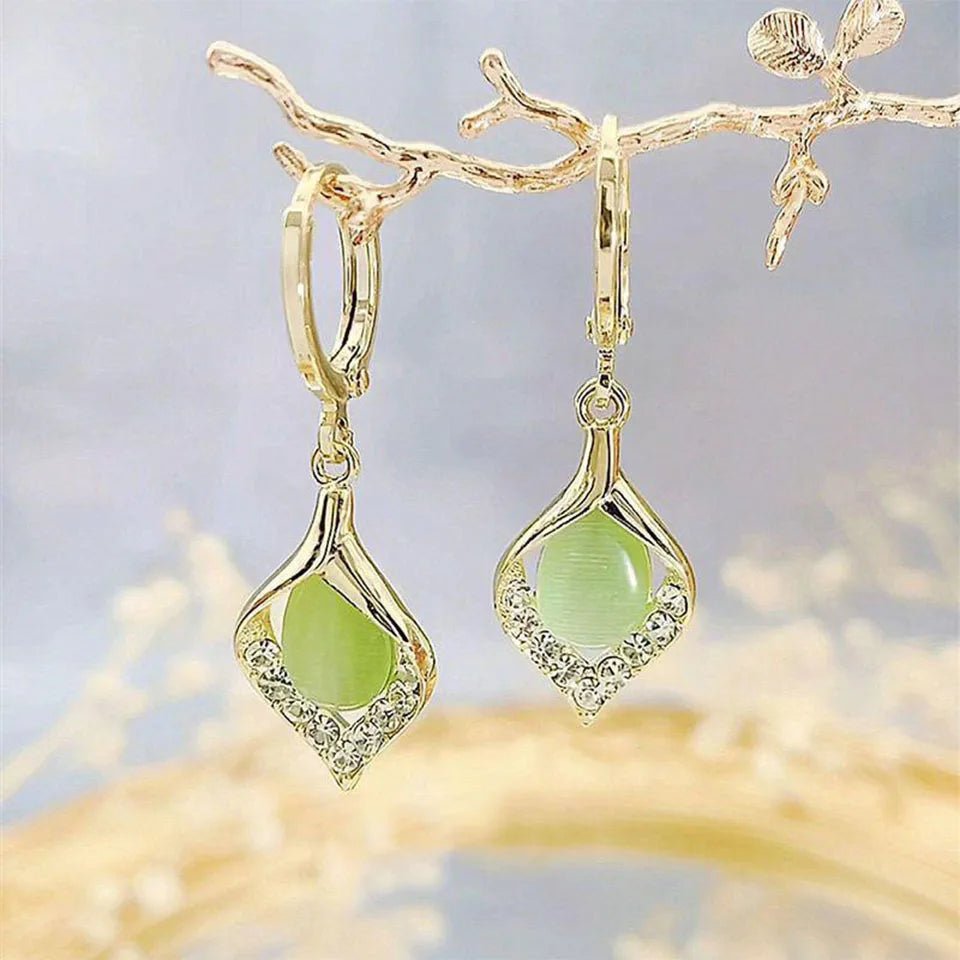 Korean Gold Color Plated Rhinestones Tulip Petal Angel Eye Hoop Earrings - LaVie Jewelery