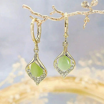 Korean Gold Color Plated Rhinestones Tulip Petal Angel Eye Hoop Earrings - LaVie Jewelery