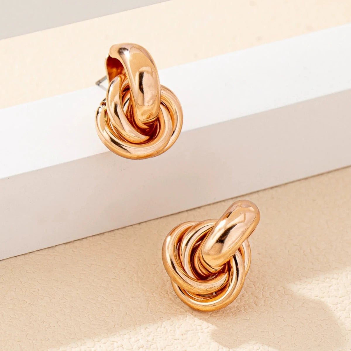 Gold Silver Retro Stud Fashion Round Double Ring Earrings - LaVie Jewelery