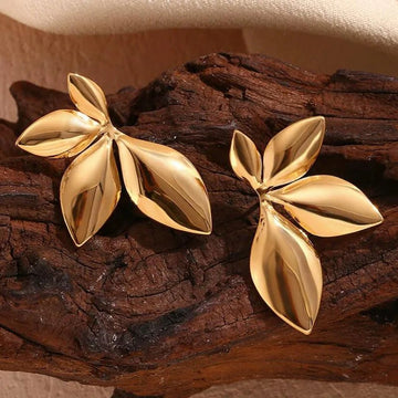 Stainless Steel Leaves Flower Stud Earrings - LaVie Jewelery