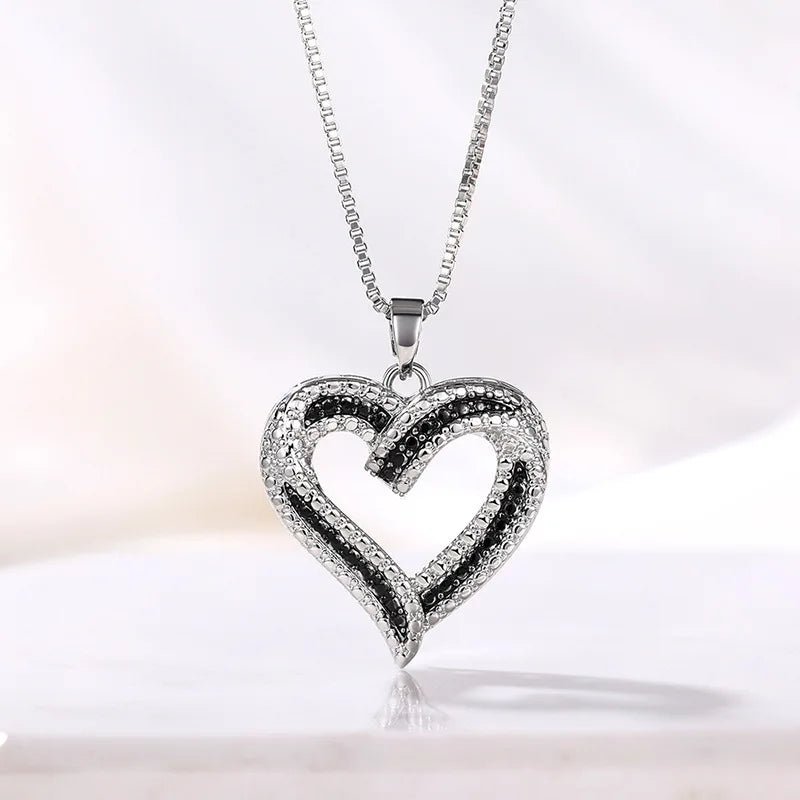 Elegant Hollow Heart Rhinestone Pendant Necklace - LaVie Jewelery