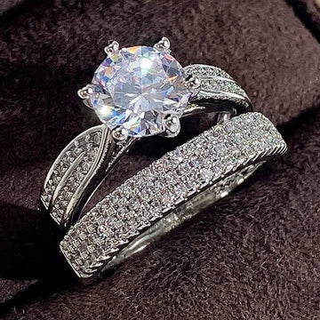 Charm Silver Color White Stone Rings Set - LaVie Jewelery
