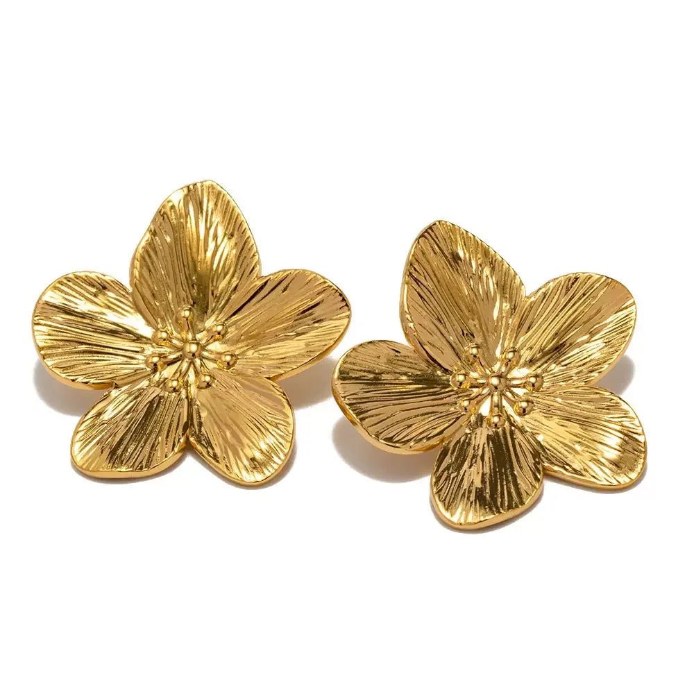 Gold Retro Sytle Classic Large flower Shaped Earrings - LaVie Jewelery