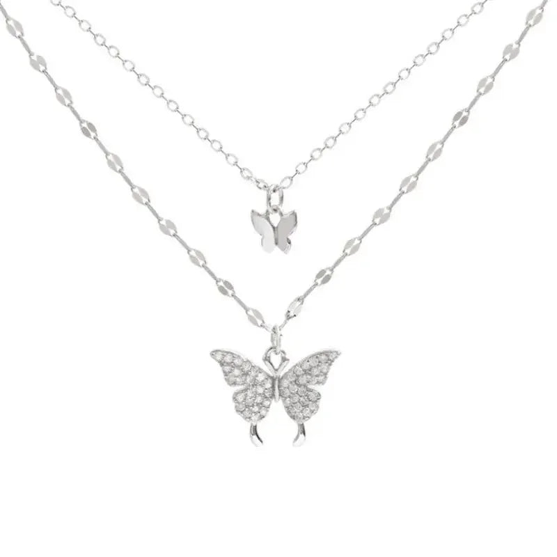 Lats Sparkling Double Layer Butterfly Collar Chain Necklace - LaVie Jewelery