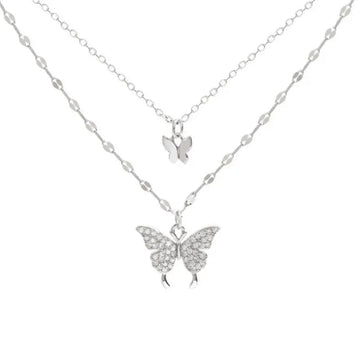 Lats Sparkling Double Layer Butterfly Collar Chain Necklace - LaVie Jewelery