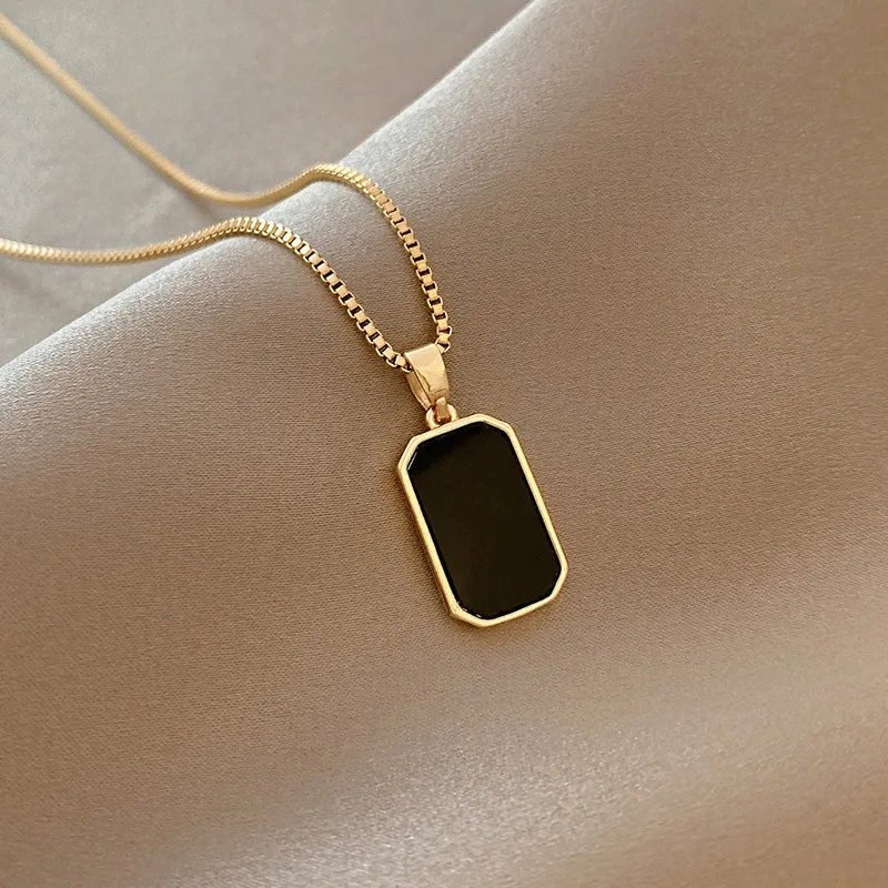 Korean Stainless Steel Rectangular Pendant Gold Silver Necklace - LaVie Jewelery