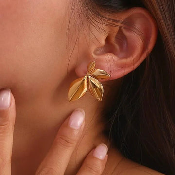 Stainless Steel Leaves Flower Stud Earrings - LaVie Jewelery