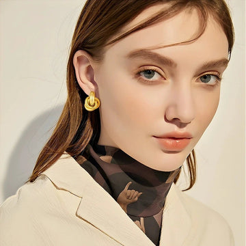 Gold Silver Retro Stud Fashion Round Double Ring Earrings - LaVie Jewelery