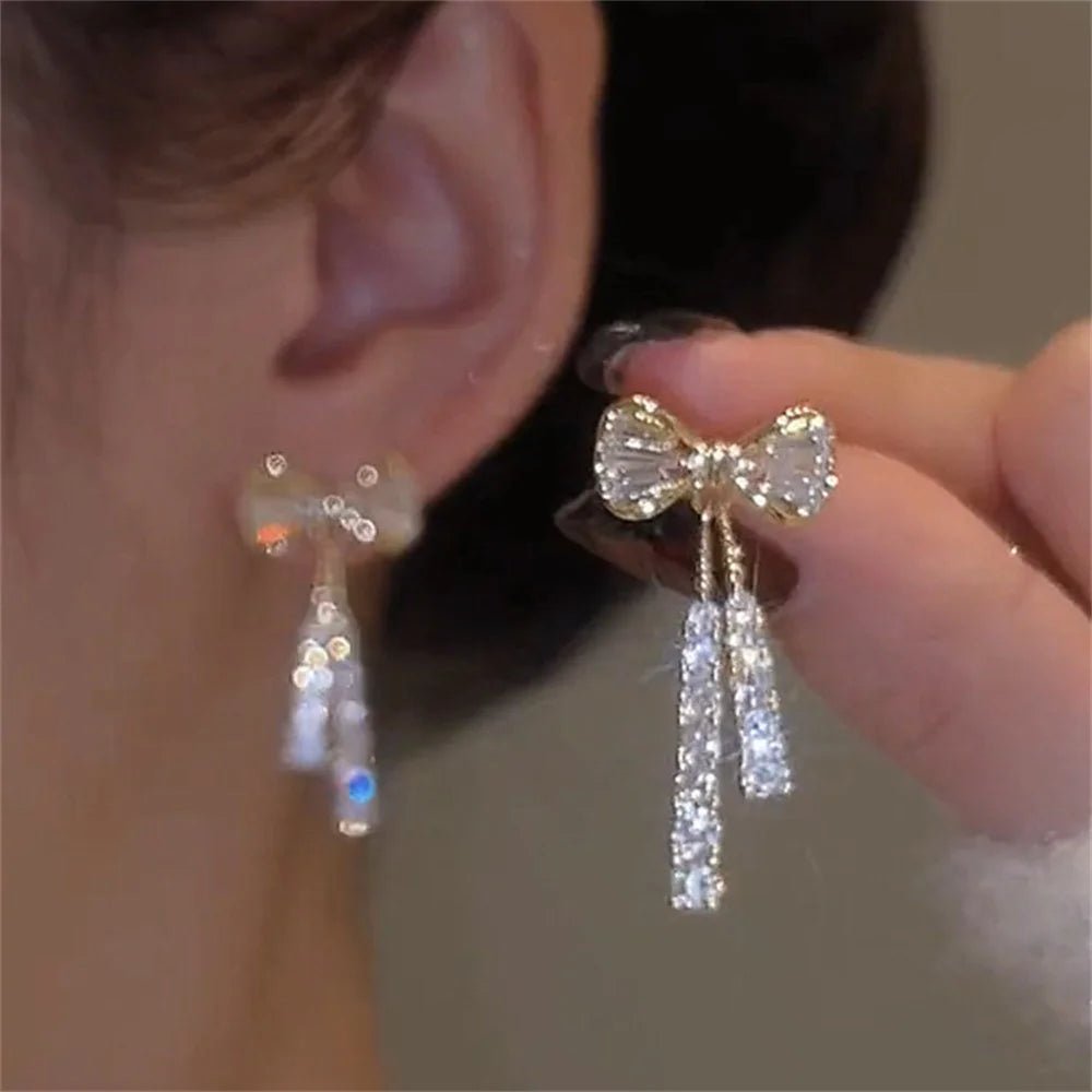 Fashion Zircon Bow Earrings Acrylic Crystal Tassel Earrings - LaVie Jewelery