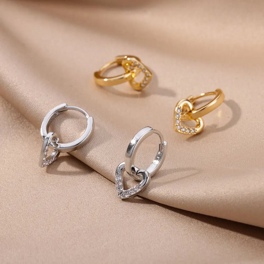Stainless Steel Gold Silver Color Zircon Heart Earrings - LaVie Jewelery
