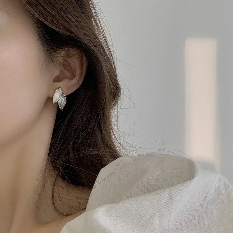 Korean Trendy Fresh Lovely Sweet Grey Leaf Stud Earrings - LaVie Jewelery