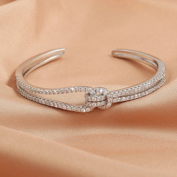 Luxary Silver Gold Color Classic Shiny Knotted Cubic Zirconia Open Bracelets - LaVie Jewelery