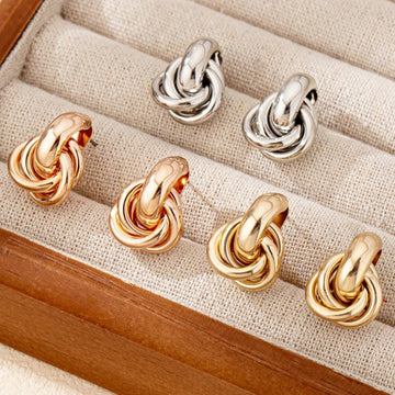Gold Silver Retro Stud Fashion Round Double Ring Earrings - LaVie Jewelery