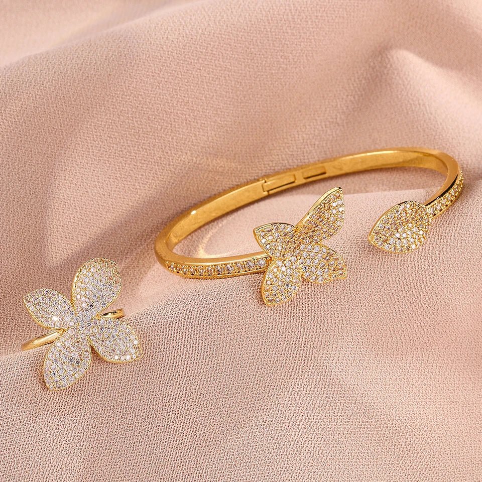 Luxury Silver Color Flower Leaf Adjustable Jewelry Set - LaVie Jewelery
