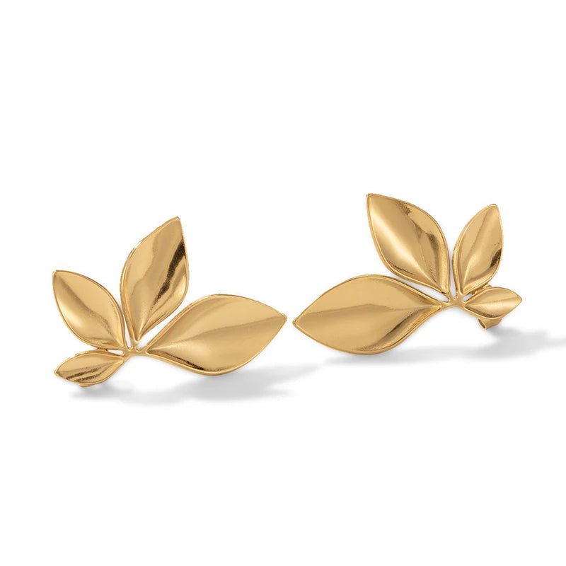 Stainless Steel Leaves Flower Stud Earrings - LaVie Jewelery