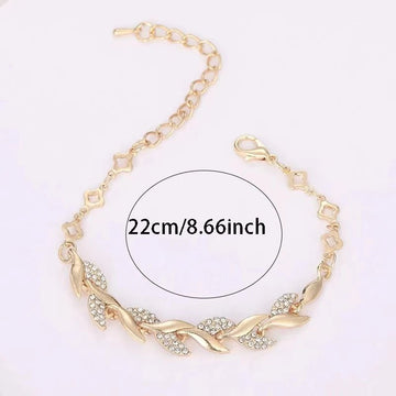 Gold Colour Twisted Crystal Stone Leaf Bracelet - LaVie Jewelery