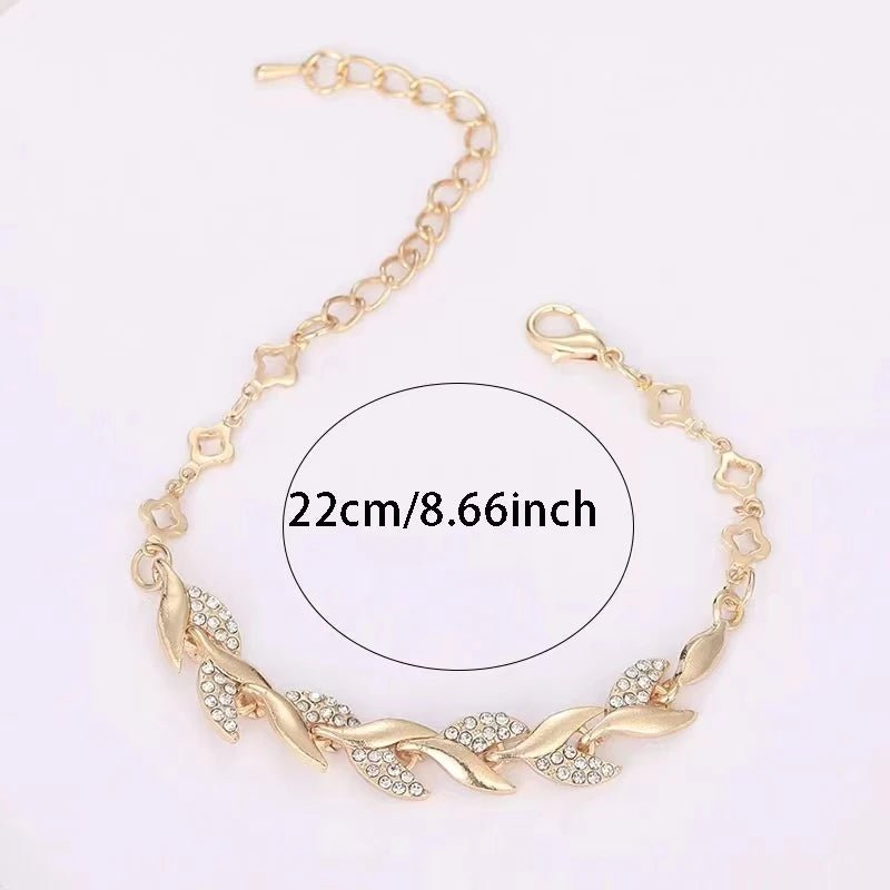 Gold Color Leaf Twisted Crystal Stone Bracelet - LaVie Jewelery
