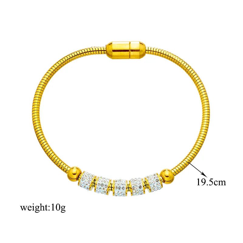 Stainless Steel Gold Color Rhinestone Beaded Bracelet - LaVie Jewelery