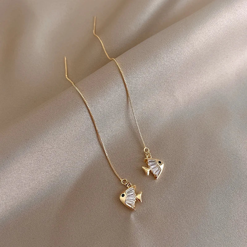 Korean Fashion Gold Color Long Tassel Dangle Earrings - LaVie Jewelery