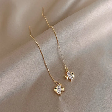 Korean Fashion Gold Color Long Tassel Dangle Earrings - LaVie Jewelery