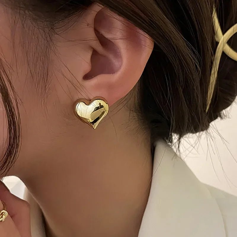 Gold Color Smooth Love Heart Shaped Stud Earrings - LaVie Jewelery