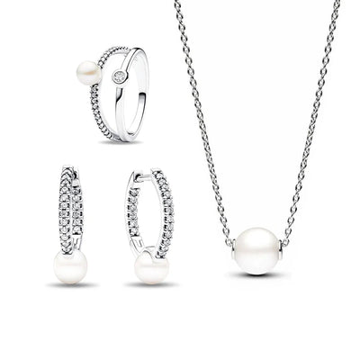 925 Sterling Silver Freshwater Cultured Pearls Collier Pearl Jewelery Set - LaVie Jewelery