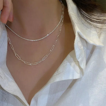 Silver Color Sparkling Clavicle Chain Choker Necklace - LaVie Jewelery