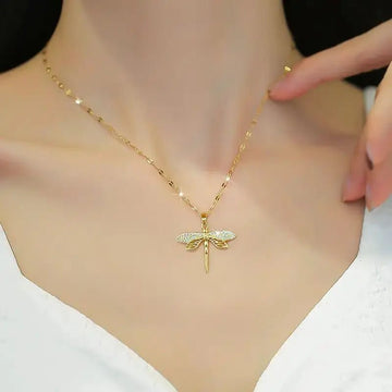 Stainless Steel Gold Color Dragonfly Wings Necklaces For Women - LaVie Jewelery
