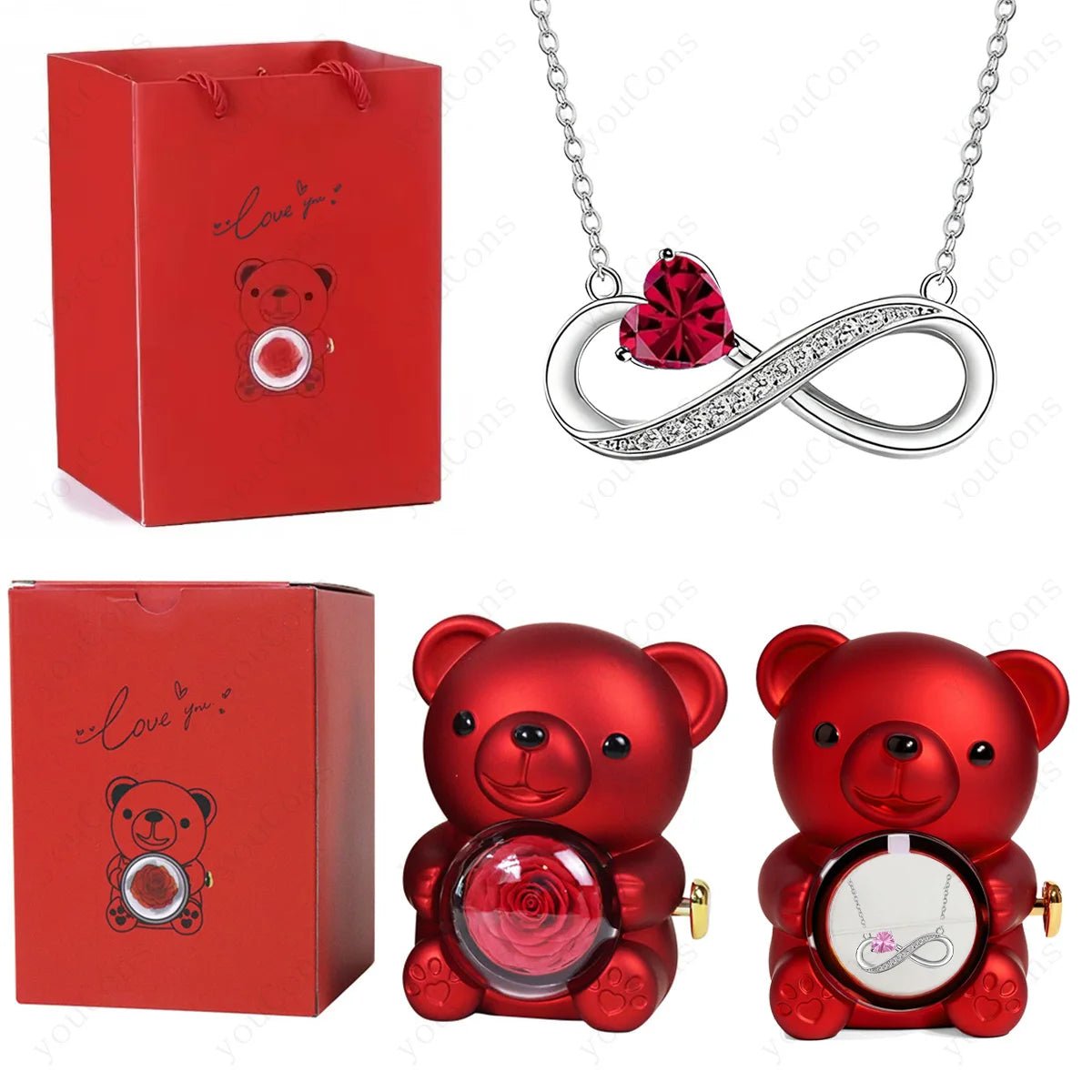 "The Radiant Heart" Red Pendant & Bear Rose Set - LaVie Jewelery
