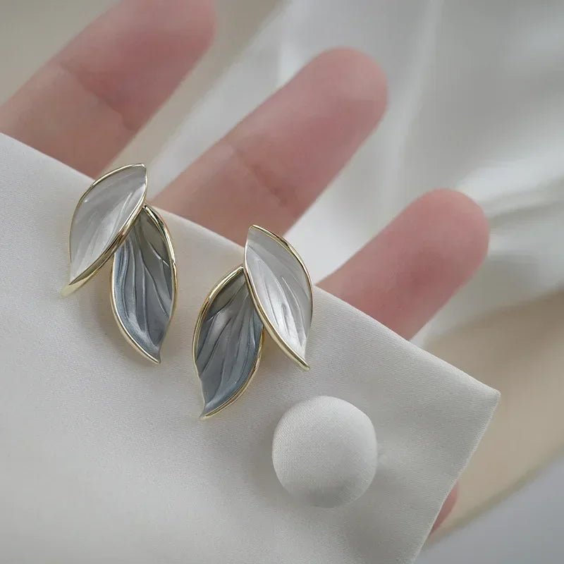 Korean Trendy Fresh Lovely Sweet Grey Leaf Stud Earrings - LaVie Jewelery