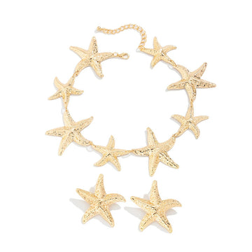 Vintage Large Metal Starfish Choker Necklace Drop Earrings Jewelry Set - LaVie Jewelery