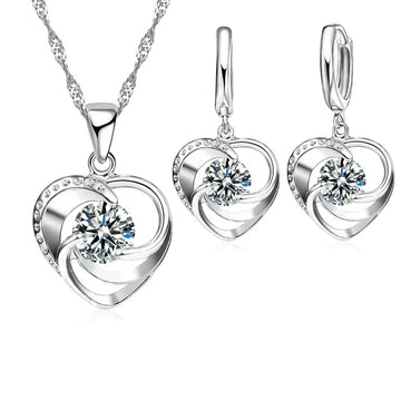925 Sterling Silver Long Chain Necklace Earrings Set - LaVie Jewelery