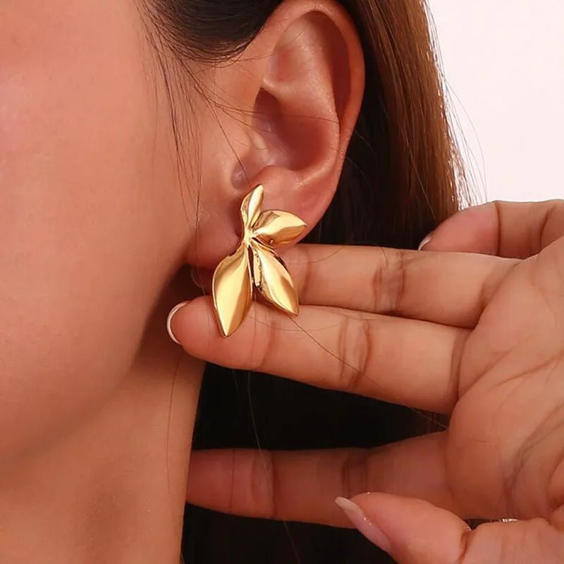 Stainless Steel Leaves Flower Stud Earrings - LaVie Jewelery