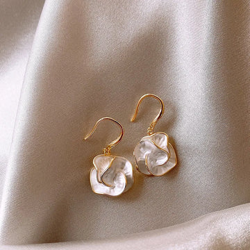 Korean Golden Rimmed Flower Drop Earrings - LaVie Jewelery