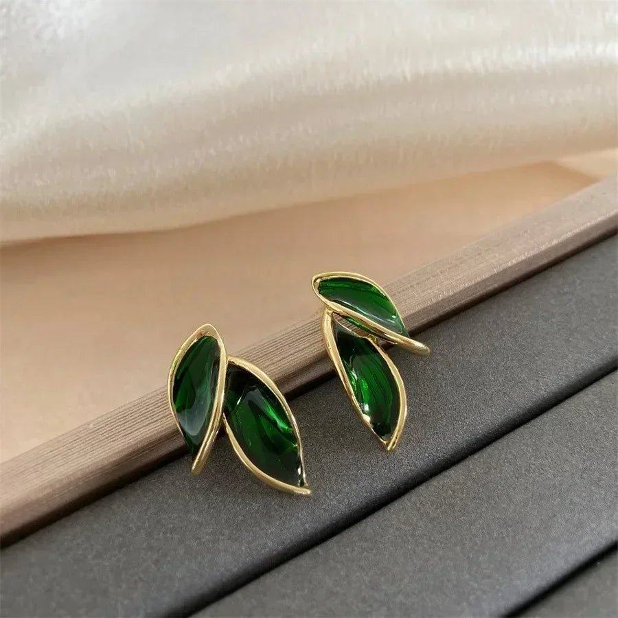 Korean Trendy Fresh Lovely Sweet Grey Leaf Stud Earrings - LaVie Jewelery