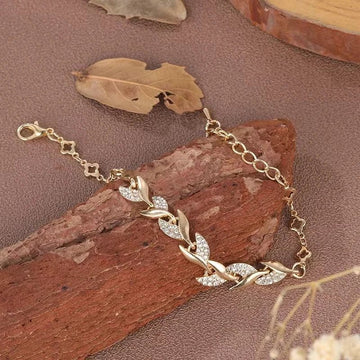 Gold Color Leaf Twisted Crystal Stone Bracelet - LaVie Jewelery