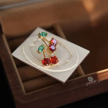 Red Zircon Cherry Leaf Stud Earrings - LaVie Jewelery