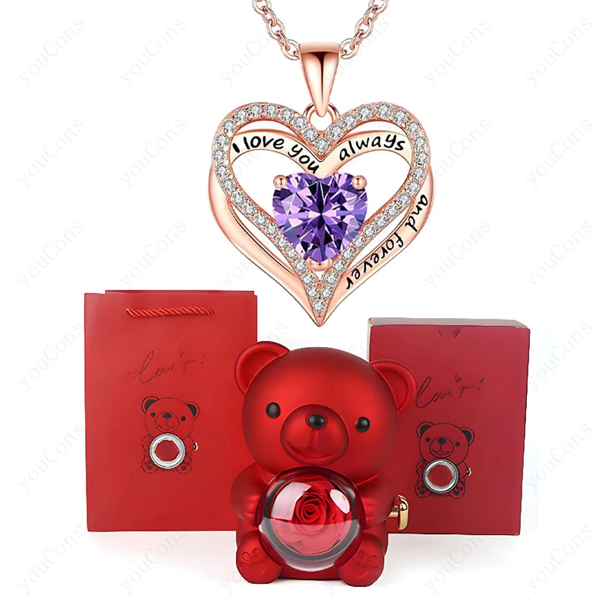 "The Passionate Heart" Red Pendant & Bear Gift Set - LaVie Jewelery