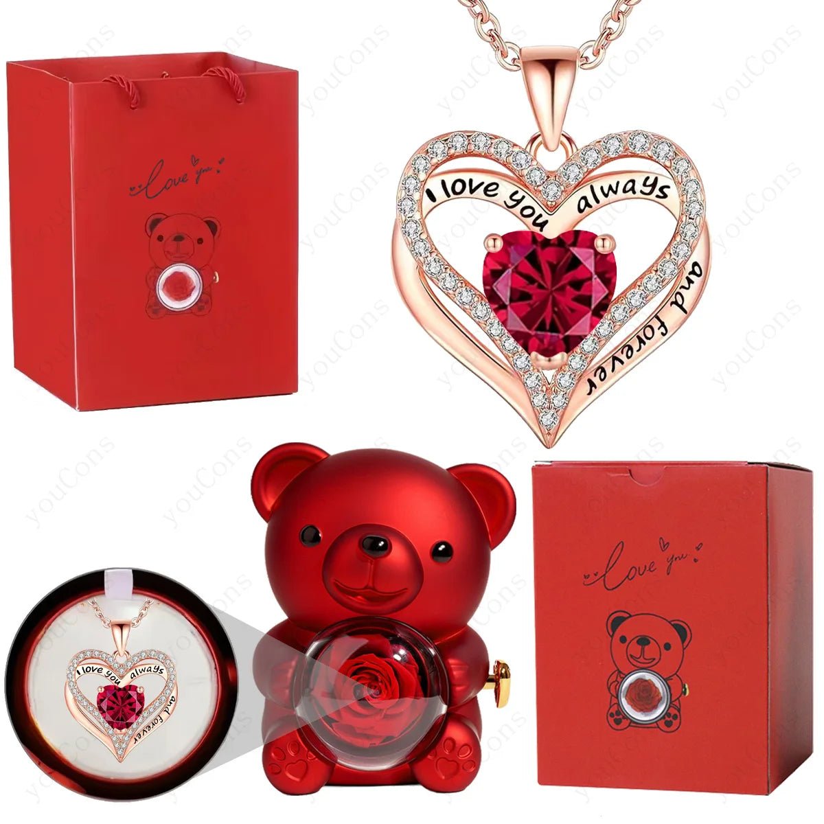 "The Passionate Heart" Red Pendant & Bear Gift Set - LaVie Jewelery