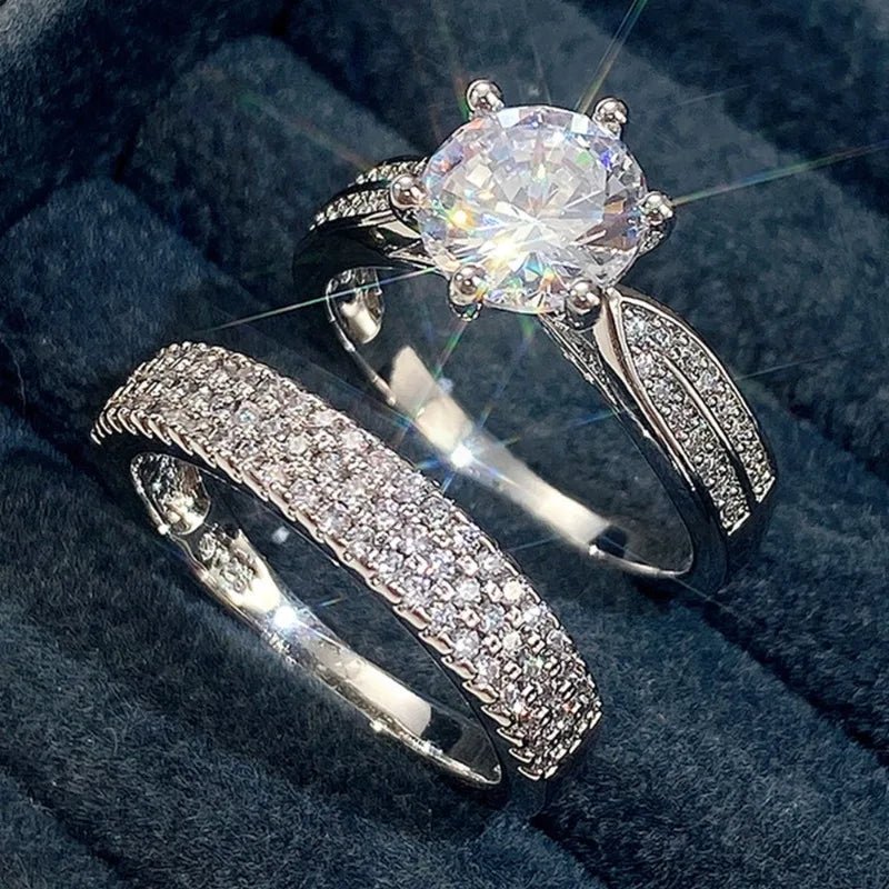 Charm Silver Color White Stone Rings Set - LaVie Jewelery