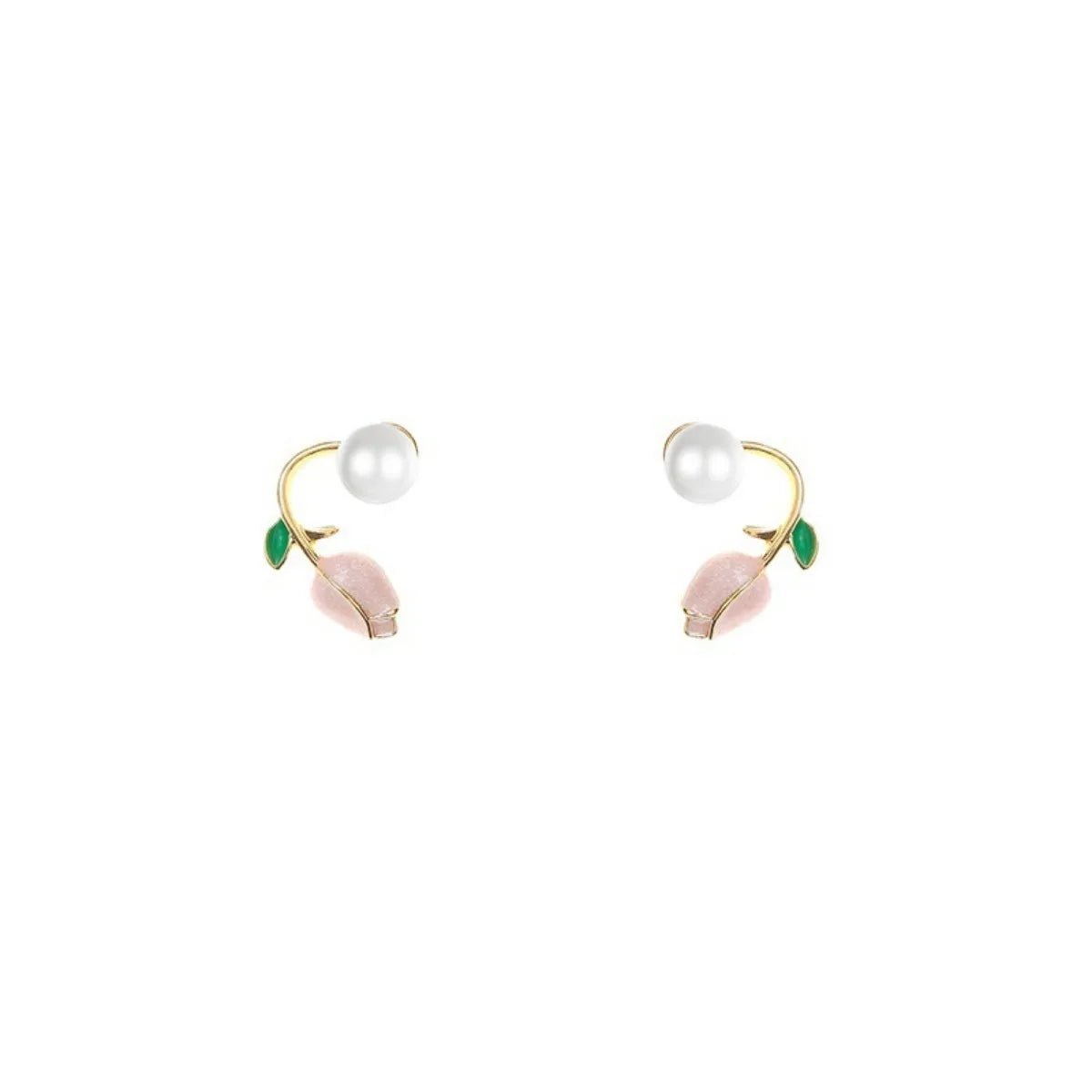 French Tulip Flower Pearl Stud Earrings Pearl Earrings - LaVie Jewelery