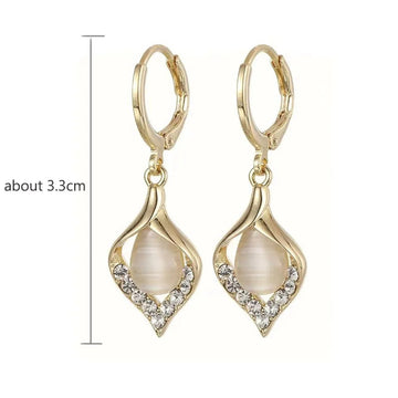 Korean Gold Color Plated Rhinestones Tulip Petal Angel Eye Hoop Earrings - LaVie Jewelery