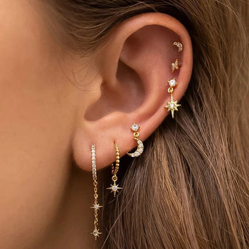 Gold Plated Cubic Zirconia Star Moon Dangle Earrings Set - LaVie Jewelery