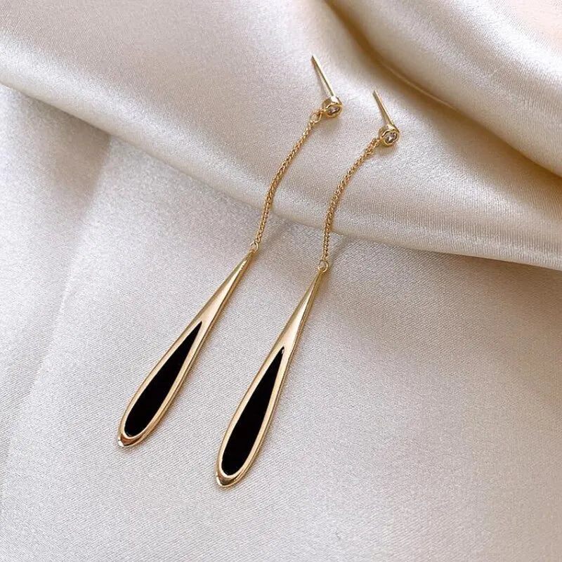 Korean Fashion Gold Color Long Tassel Dangle Earrings - LaVie Jewelery